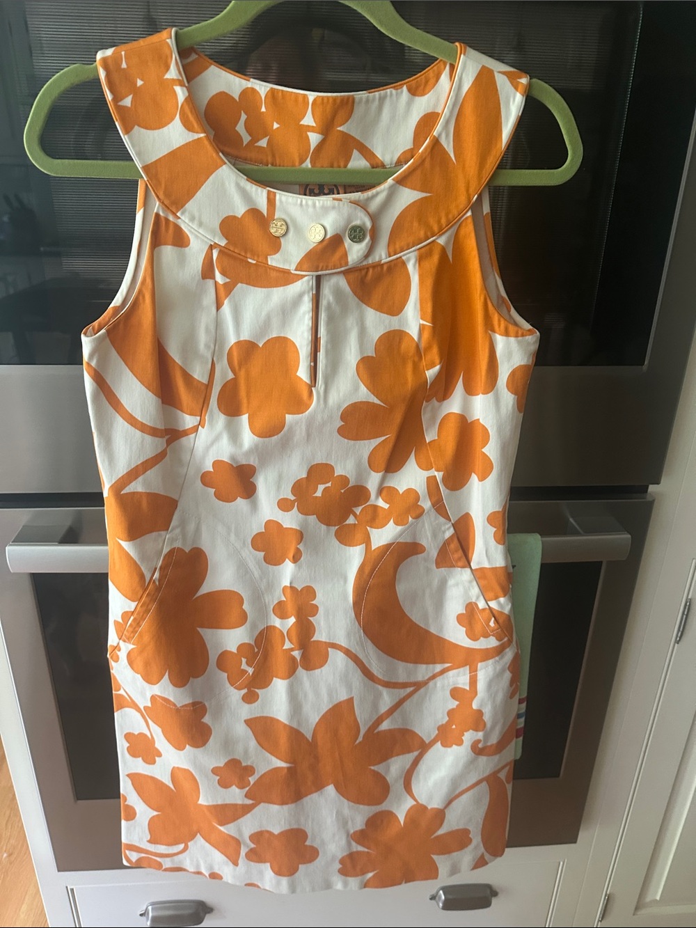 Tory Burch White Shift Dress with Orange Floral Print